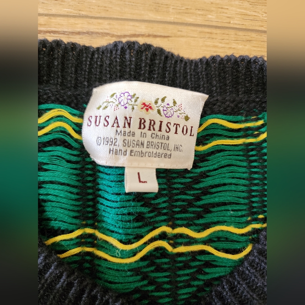 Vintage 90s Susan Bristol Sweater Women L Teddy Bears Hand Embroidery Fair Isle - Picture 6 of 10